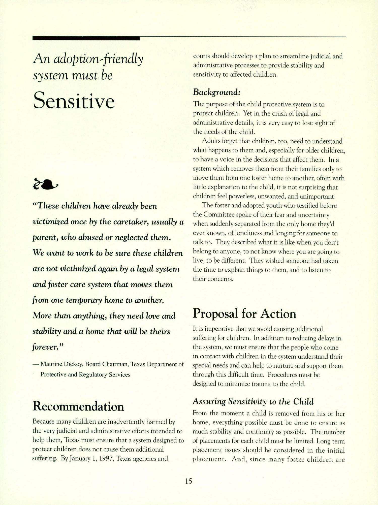 Report of the Governor's Committee to Promote Adoption
                                                
                                                    15
                                                