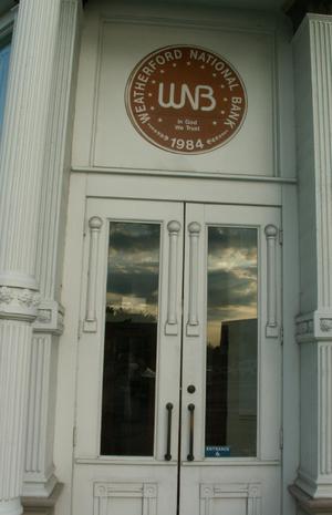 [Doors to Weatherford National Bank]