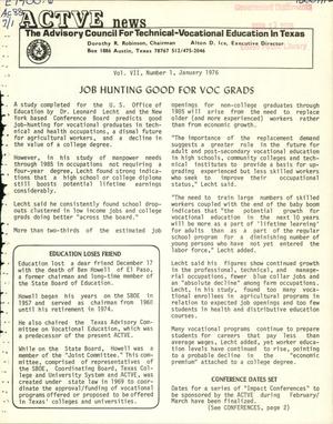 Primary view of object titled 'ACTVE News, Volume 7, Number 1, January 1976'.