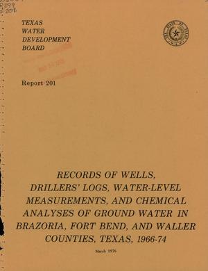 Primary view of object titled 'Records of Wells, Drillers' Logs, Water-Level Measurements, and Chemical Analysis of Ground Water in Brazoria, Fort Bend, And Waller Counties, Texas 1966-74'.