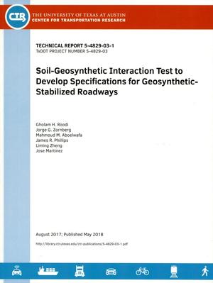 Soil-Geosynthetic Interaction Test to Develop Specifications for Geosynthetic-Stabilized Roadways
