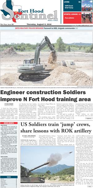 Primary view of object titled 'Fort Hood Sentinel (Fort Hood, Tex.), Vol. 74, No. 30, Ed. 1 Thursday, August 4, 2016'.
