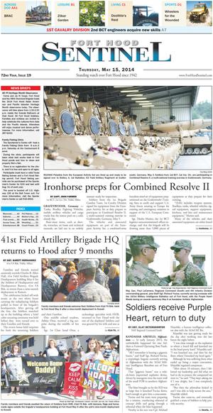 Primary view of object titled 'Fort Hood Sentinel (Fort Hood, Tex.), Vol. 72, No. 19, Ed. 1 Thursday, May 15, 2014'.