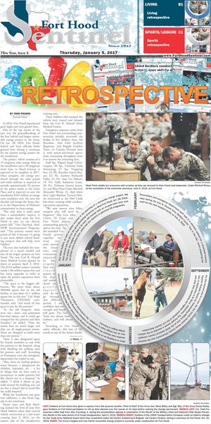 Primary view of object titled 'Fort Hood Sentinel (Fort Hood, Tex.), Vol. 75, No. 1, Ed. 1 Thursday, January 5, 2017'.