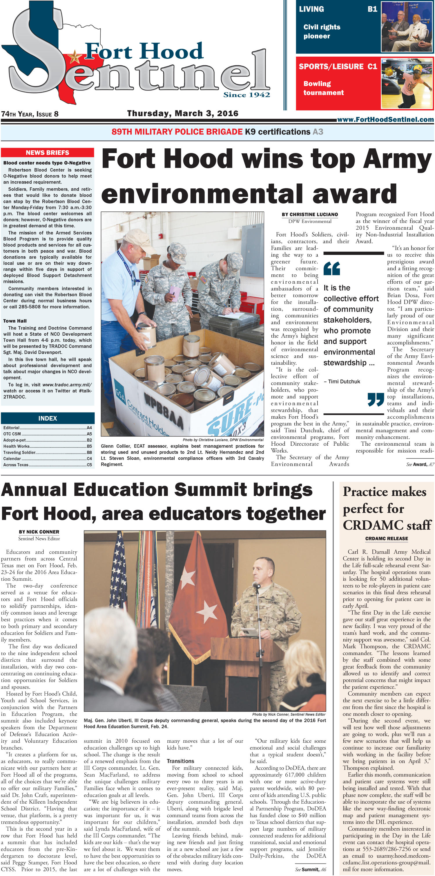 Fort Hood Sentinel (Fort Hood, Tex.), Vol. 74, No. 8, Ed. 1 Thursday, March 3, 2016
                                                
                                                    [Sequence #]: 1 of 24
                                                