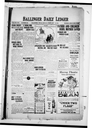 Ballinger Daily Ledger (Ballinger, Tex.), Vol. 17, No. 262, Ed. 1 Monday, February 12, 1923
