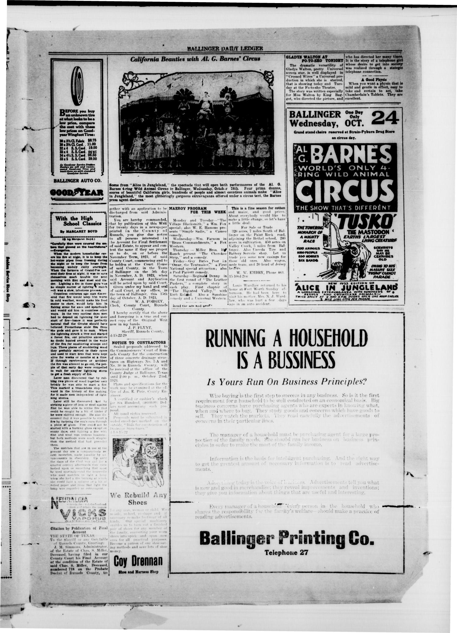Ballinger Daily Ledger (Ballinger, Tex.), Vol. 18, No. 159, Ed. 1 Monday, October 15, 1923
                                                
                                                    [Sequence #]: 3 of 4
                                                
