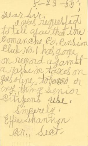 [Letter from Effie Shannon to Truett Latimer, May 23, 1953]