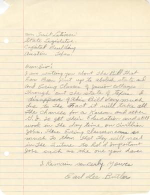 [Letter from Earl Lee Butler to Truett Latimer, February, 1955]
