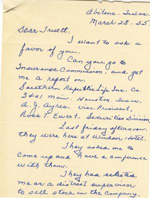 [Letter from Pat Calvert to Truett Latimer, March 22, 1955]