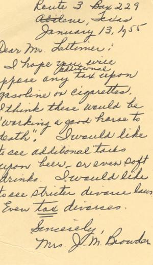 [Letter from Mrs. J. M. Browder to Truett Latimer, January 13, 1955]