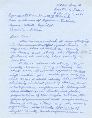 [Letter from Deanna Cook to Truett Latimer, February 11, 1955]