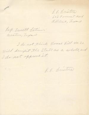 [Letter from B. C. Briston to Truett Latimer, 1955]