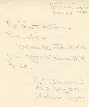 [Letter from Q. C. Brannan to Truett Latimer, March 22, 1955]