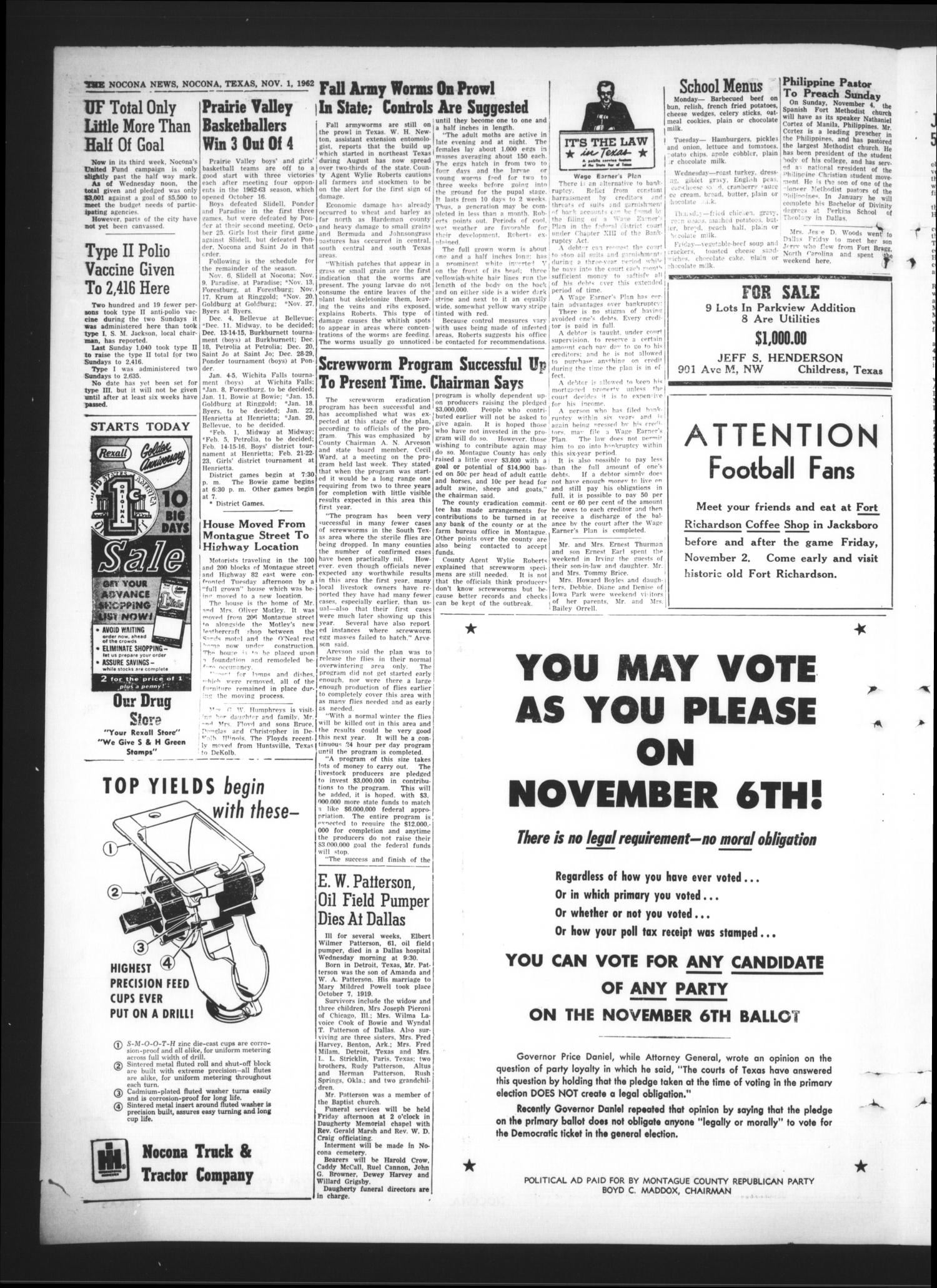 The Nocona News (Nocona, Tex.), Vol. 57, No. 23, Ed. 1 Thursday, November 1, 1962
                                                
                                                    [Sequence #]: 4 of 10
                                                