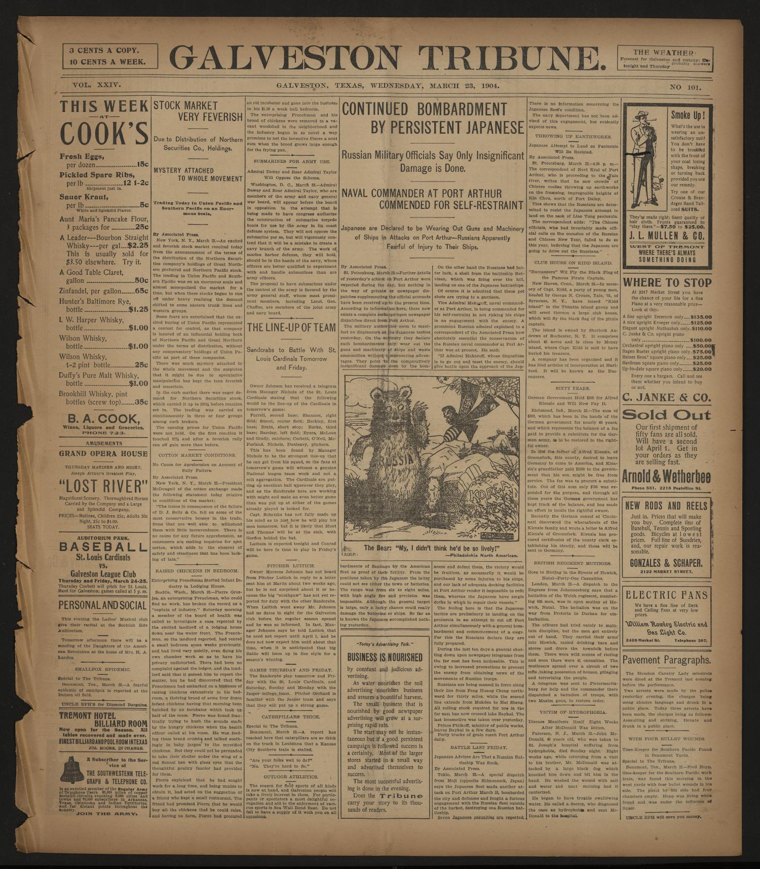 Galveston Tribune. (Galveston, Tex.), Vol. 24, No. 101, Ed. 1 Wednesday, March 23, 1904
                                                
                                                    [Sequence #]: 1 of 8
                                                