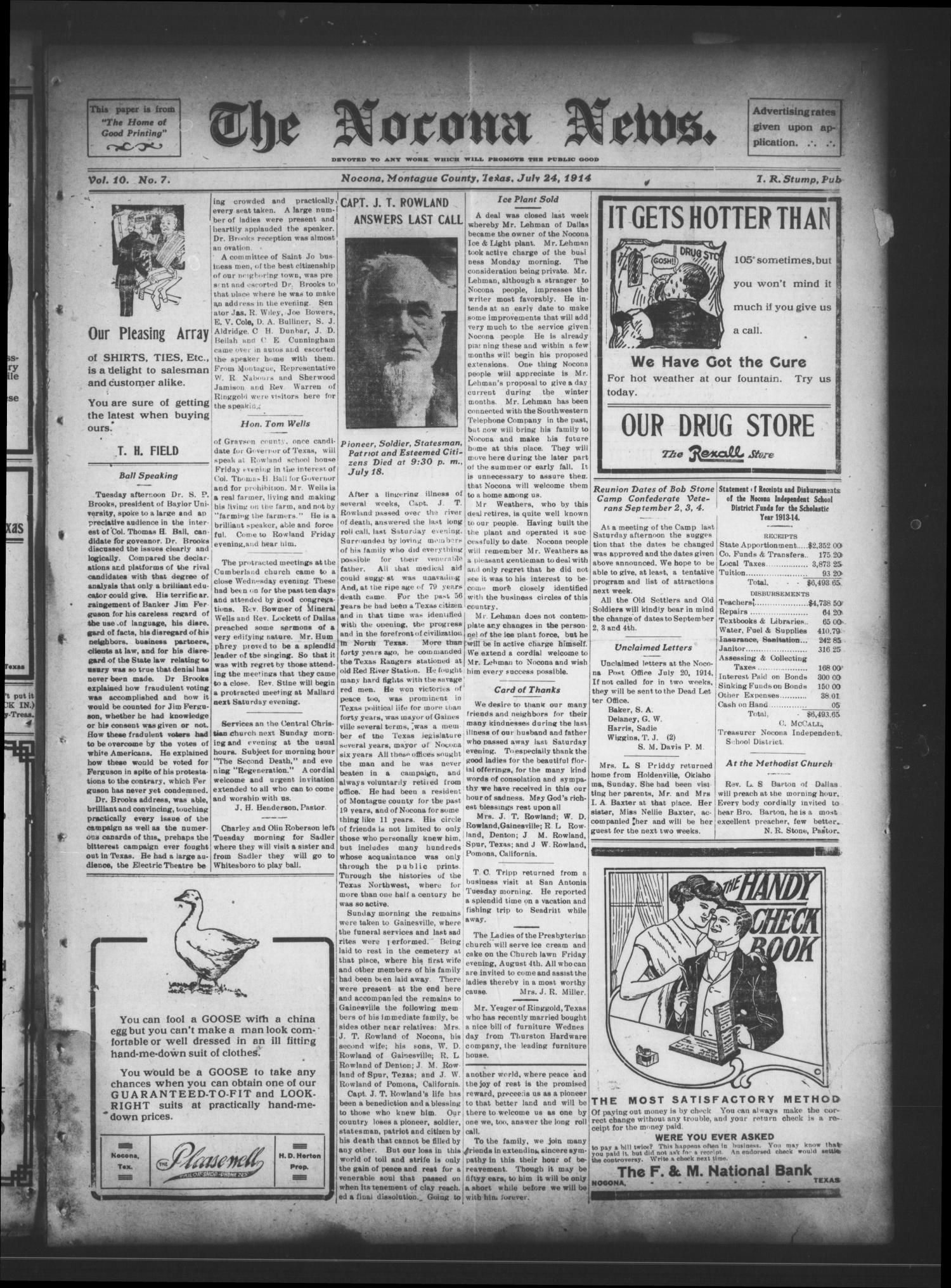 The Nocona News. (Nocona, Tex.), Vol. 10, No. 7, Ed. 1 Friday, July 24, 1914
                                                
                                                    [Sequence #]: 1 of 8
                                                