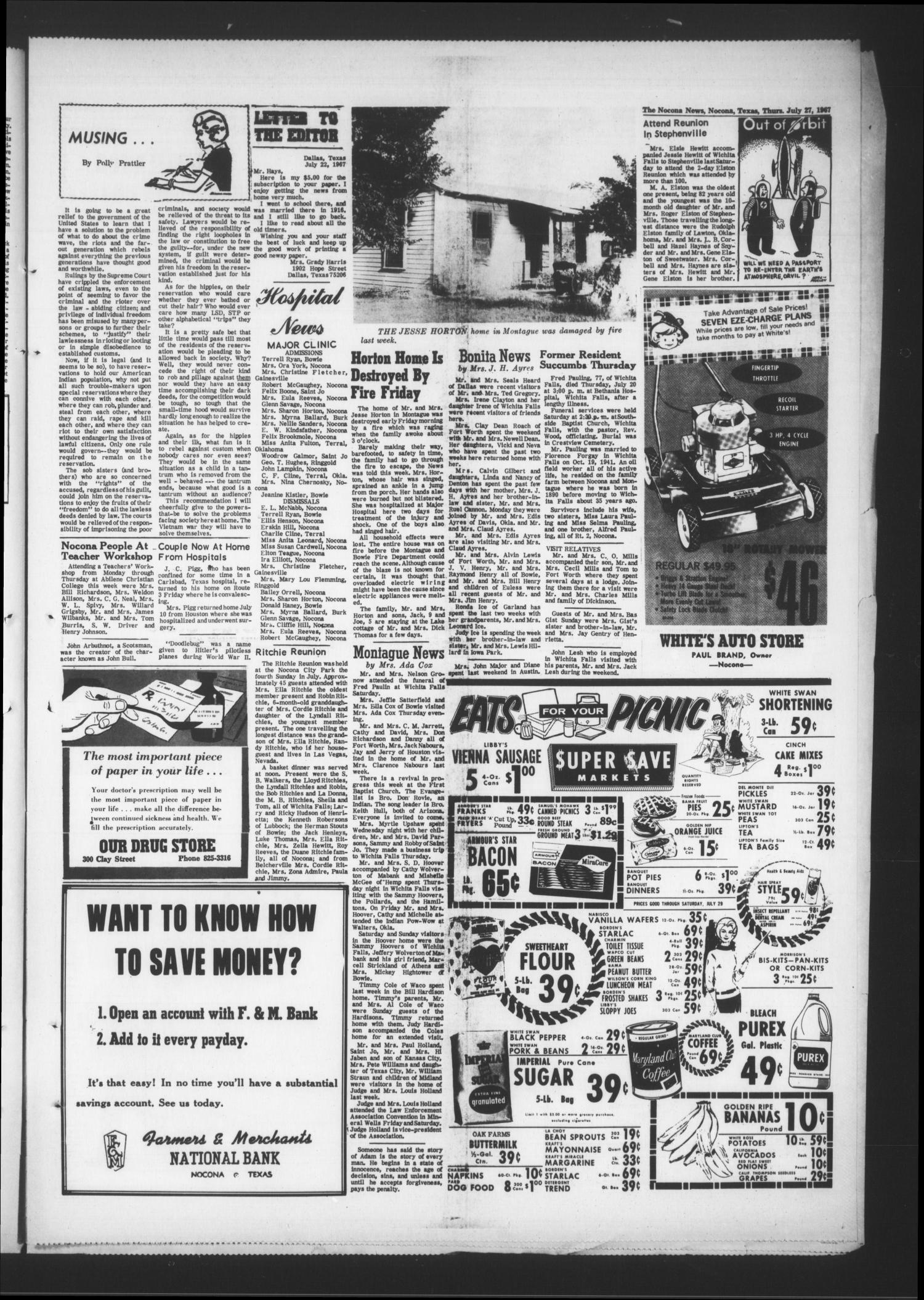 The Nocona News (Nocona, Tex.), Vol. 62, No. 8, Ed. 1 Thursday, July 27, 1967
                                                
                                                    [Sequence #]: 3 of 10
                                                