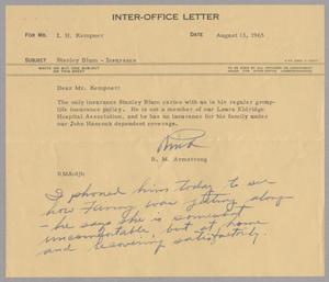 [Letter from R. M. Armstrong to I. H. Kempner, August 13, 1965]