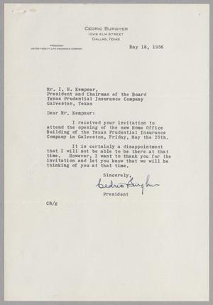 [Letter from Cedric Burgher to I. H. Kempner, May 8, 1956]