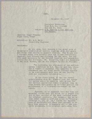 [Letter from Truman B. Wayne to A. H. Weth, December 20, 1947]
