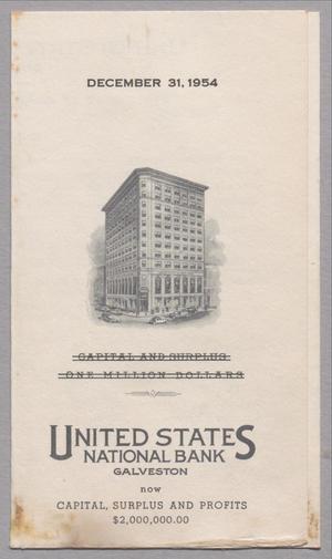 Primary view of object titled '[United States National Bank Statement of Condition Brochure, December 31, 1954]'.