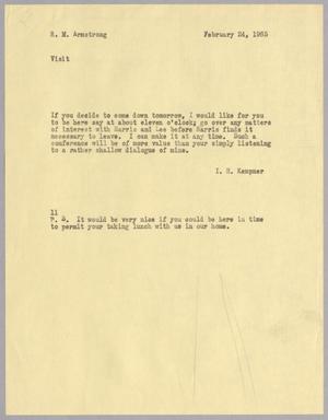[Letter from I. H. Kempner to R. M. Armstrong, February 24, 1965]