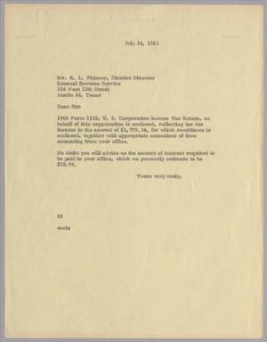 Primary view of object titled '[Letter from Harris L. Kempner, Jr. to R. L. Phinney, July 14, 1961]'.
