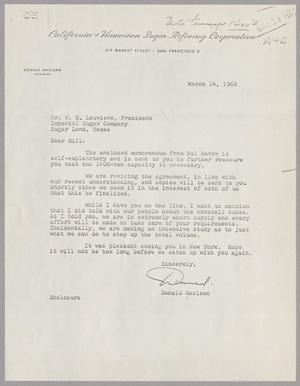 [Letter from Donald Maclean to W. H. Louviere, March 14, 1962]