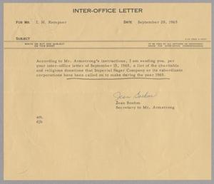 [Inter-Office Letter from Jean Boehm to I. H. Kempner, September 20, 1965]