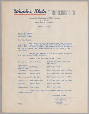 Primary view of object titled '[Letter from W. L. Getz to D. W. Kempner, March 23, 1954]'.
