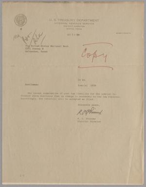 [Letter from R. L. Phinney to United States National Bank, October 24, 1951]