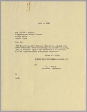 [Letter from R. I. Mehan to Robert S. Calvert, April 25, 1962]