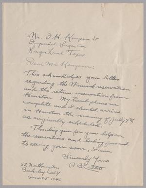 Primary view of object titled '[Letter from Paul B. Caster to I. H. Kempner, Jr., June 25, 1946]'.