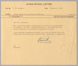 [Letter from R. M. Armstrong to I. H. Kempner, January 14, 1965]