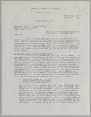 [Letter from Truman B. Wayne to I. H. Kempner, Jr., February 15, 1950]