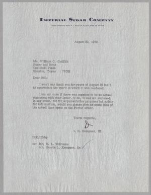 [Letter from I. H. Kempner, III to William C. Griffith, August 30, 1973]