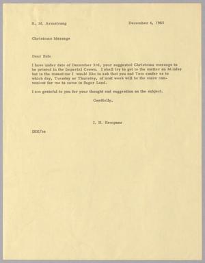 [Letter from I. H. Kempner to R. M. Armstrong, December 4, 1965]