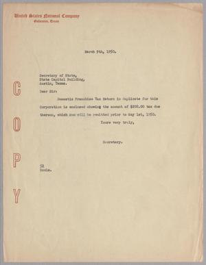 [Letter from D. W. Kempner to the Texas Secretary of State, March 9, 1950]
