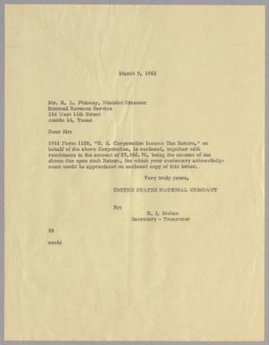 [Letter from R. I. Mehan to R. L. Phinney, March 9, 1962]