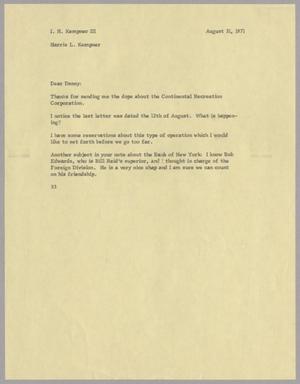 [Letter from Harris L. Kempner to I. H. Kempner, III, August 31, 1971]