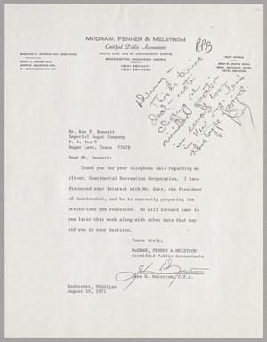Primary view of object titled '[Letter from John W. Melstrom to Roy P. Bennett, August 10, 1971]'.