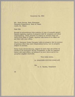 Primary view of object titled '[Letter from T. E. Taylor to Jesse James, December 16, 1961]'.