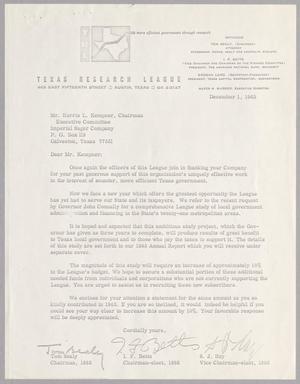 Primary view of object titled '[Letter from Texas Research League to Harris L. Kempner, December 1, 1965]'.