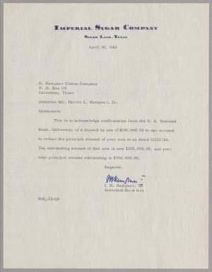 [Letter from I. H. Kempner, III to Harris L. Kempner, April 30, 1965]