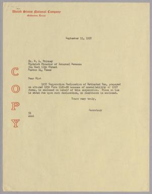 Primary view of object titled '[Letter from R. I. Mehan to R. L. Phinney, September 11, 1957]'.