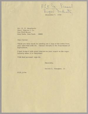[Letter from Harris L. Kempner to G. E. Manolovici, December 7, 1970]