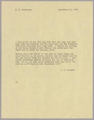 [Letter from I. H. Kempner to R. M. Armstrong, September 15, 1965]