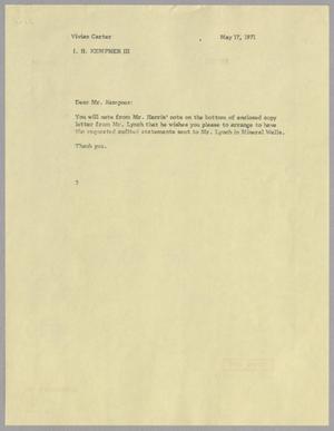 [Letter from I. H. Kempner, III to Vivian Carter, May 17, 1971]