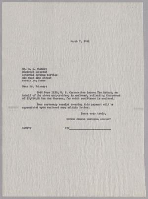 [Letter from United States National Company to R. L. Phinney, March 7, 1961]